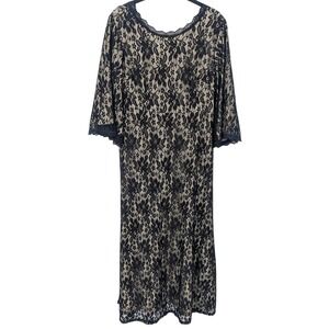 Whimsigoth Lace Dress Medium Black Nude Bell Sleeve V Neck Maxi Dark Romantic